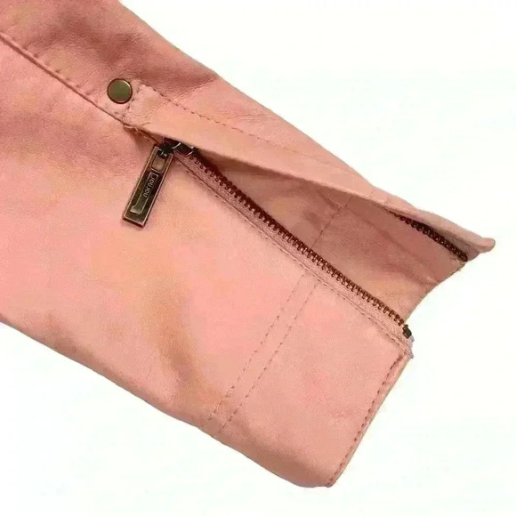 Joujou Pink Faux Leather Moto Jacket Girls XL /Wmn S Y2K Rocker Biker Girly Girl - Picture 14 of 16